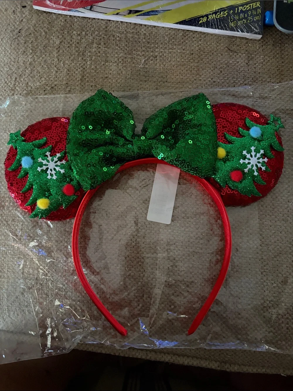 Disney Red & Green Sequin Minnie‎ Mouse Headband Christmas Tree Themed